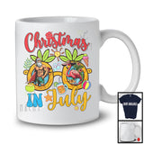 Christmas In July, Humorous Summer Vacation Santa Flamingo, Sunglasses Family Group T-Shirt