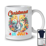 Noël en juillet, joyeuses vacances d'été tongs mouette, fleurs amis groupe familial T-Shirt