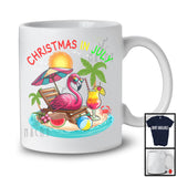 Christmas In July, Lovely Summer Vacation Flamingo Drinking Cocktail, Matching Family Group T-Shirt
