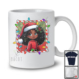 Christmas Lights Santa American Africa Afro Girl; Lovely X-mas Black African; Afro Family T-Shirt