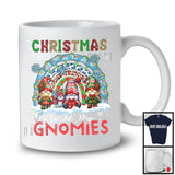 Christmas With My Gnomies; Awesome X-mas Lights Three Gnomes; Leopard Plaid Rainbow T-Shirt