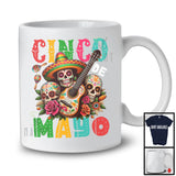Cinco De Mayo, Awesome Cinco De Mayo Three Sombrero Sugar Skull, Flowers Mexican Proud T-Shirt