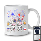 Couple Two Cow Drinking Beer, Humorous 4th Of July Fireworks Farm, Farmer Patriotic T-Shirt