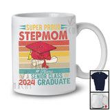 Nom personnalisé Vintage rétro Super fier belle-mère classe senior de diplômé 2024, T-Shirt de remise des diplômes de la fête des mères