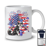 Cute Border Collie Drinking Beer, Joyful 4th Of July American Flag, Matching Patriotic Family T-Shirt