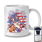 Cute Corgi Drinking Beer, Joyful 4th Of July American Flag, Matching Patriotic Family T-Shirt