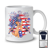 Cute Labrador Retriever Drinking Beer, Joyful 4th Of July American Flag, Matching Patriotic Family T-Shirt