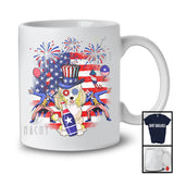 Cute Poodle Drinking Beer, Joyful 4th Of July American Flag, Matching Patriotic Family T-Shirt