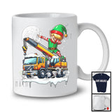 Dabbing Elf On Crane Truck; Joyful Christmas Moon Snowing Elf; Crane Truck Driver Lover T-Shirt