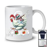 Dabbing Snowman Riding Chicken; Humorous Christmas Snow Around Farm Animal; X-mas Farmer T-Shirt