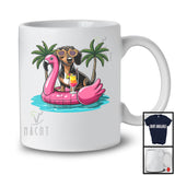 Dachshund On Flamingo Float; Joyful Summer Vacation Hawaii; Pool Beach Family Group T-Shirt