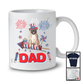 Dad, Adorable Father's Day 4th Of July Pug With Fireworks, American Flag Family Patriotic T-Shirt