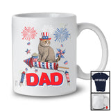 Dad, Adorable Father's Day 4th Of July Scottish Fold Cat Fireworks, American Flag Family Patriotic T-Shirt