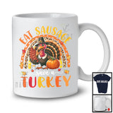 Eat Sausage Save A Turkey; Humorous Thanksgiving Turkey With Sausage; Leopard Rainbow T-Shirt