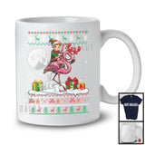 Elf Riding Flamingo; Amazing Christmas Sweater Elf Wild Animal Lover; X-mas Moon Family Group T-Shirt