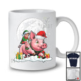 Elf Riding Pig Santa; Joyful Christmas Moon Elf Pig Lover; Farm Animal X-mas Farmer T-Shirt