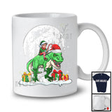 Elf Riding T-Rex Santa; Joyful Christmas Moon Elf T-Rex Lover; Matching X-mas Animal Lover T-Shirt
