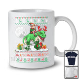 Elf Riding T Rex; Amazing Christmas Sweater Elf Dinosaur Lover; X-mas Moon Family Group T-Shirt