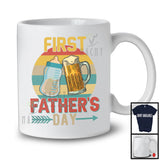 First Father's Day, Humorous Vintage Retro Father's Day Cheer Dad, Milk Beer Drinking Family T-Shirt
