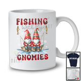 Fishing With My Gnomies; Fantastic Christmas Red Plaid Couple Gnomes; Family Group T-Shirt