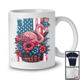 Flowers Flamingo Wearing American Flag Hat, Lovely 4th Of July USA Patriotic, Animal Lover T-Shirt
