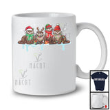 Four Santa Elf Reindeer Otter; Humorous Christmas Pajama Otter Sea Animal; Family T-Shirt