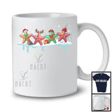 Four Santa Elf Reindeer Starfish; Humorous Christmas Pajama Starfish Sea Animal; Family T-Shirt