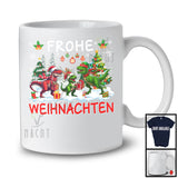 Frohe Weihnachten; Merry Christmas Tree Snowing Three Santa Reindeer T-Rex; Germany Family T-Shirt
