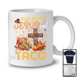 Fueled By Jesus And Taco, Awesome Thanksgiving Plaid Cross Pumpkin, Eating Food Lover T-Shirt