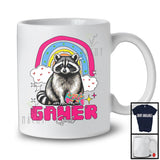 Gamer Girl; Adorable Raccoon Playing Video Games Lover; Gaming Rainbow Gamer Group T-Shirt