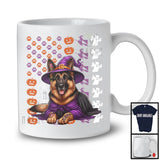 German Shepherd Witch On American Flag, Adorable Halloween Pumpkin Paws, Patriotic Group T-Shirt