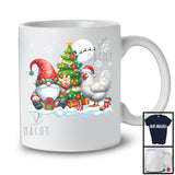 Gnome And Santa Chicken; Lovely Christmas Lights Farm Animal Farmer; X-mas Family Group T-Shirt