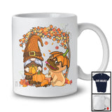 Gnome With Pug Pumpkin, Awesome Thanksgiving Pug Owner Lover, Fall Tree Leaves Family T-Shirt