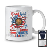 Good Girl Loves Her Grandma Jesus And American Too, Awesome 4th Of July Sunflower, Patriotic T-Shirt