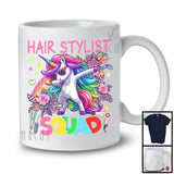 Hair Stylist Squad, Lovely Dabbing Unicorn Sunglasses Leopard Flowers, Hair Stylist Group T-Shirt