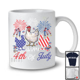 Happy 4th Of July, Adorable Three American Flag Chickens, Firework Patriotic Farmer Animal T-Shirt