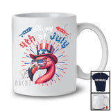 Happy 4th Of July, Humorous American Flag Flamingo Face Sunglasses, Animal Lover Patriotic T-Shirt