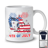 Happy 4th Of July, Proud Independence Day Excavator American Flag, Fireworks Family Patriotic T-Shirt