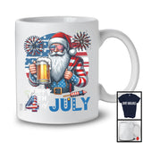 Happy 4th Of July, Proud Independence Day Santa Drinking Beer, American Flag Drunker Patriotic T-Shirt