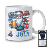 Happy 4th Of July, Proud Independence Day Santa Drinking Beer, American Flag Drunker Patriotic T-Shirt