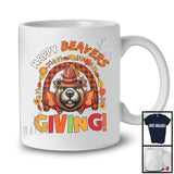 Happy Beaversgiving; Wonderful Thanksgiving Pilgrim Beaver Animal; Fall Plaid Rainbow T-Shirt
