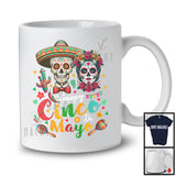 Happy Cinco De Mayo, Adorable Couple Skulls Sombrero, Flowers Roses Lover Proud Mexican T-Shirt