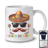 Happy Cinco De Mayo, Humorous Mustache Face Wearing Sunglasses Sombrero, Men Family T-Shirt