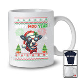 Happy Moo Year; Humorous Christmas New Year Sweater Santa Cow Face; Farmer Family T-Shirt