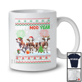 Happy Moo Year; Humorous Christmas Sweater Elf Santa Reindeer Cows; Farmer Family T-Shirt
