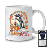 Happy Thanksgiving; Lovely Autumn Fall Leaves Circle Penguin Pumpkin; Sea Animal Lover T-Shirt
