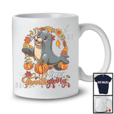 Happy Thanksgiving; Lovely Autumn Fall Leaves Circle Sea Lion Pumpkin; Sea Animal Lover T-Shirt
