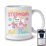 I Have Two Titles Stepmom And Cat Mom, Adorable Mother's Day Kitten Flowers Roses, Family T-Shirt
