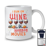 I Run On Wine And Horror Movies; Creepy Halloween Costume Drinking; Family Group T-Shirt