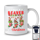I Want A Beaver For Christmas; Awesome X-mas Three Santa Santa Beaver; Wild Animal T-Shirt